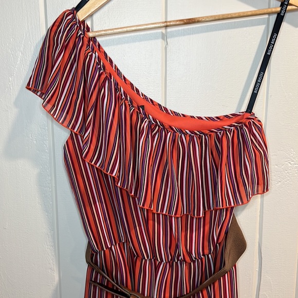 Bisou Bisou Multi Colored Dress w Brown Belt One Shoulder - Picture 2 of 8